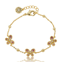 14K Gold Plated 3 Pave Pink CZ Butterflies On Bead Chain Bracelet