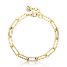 14K Gold Plated Links Chain Bracelet With 3 Pave Cz Links