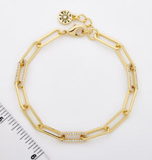 14K Gold Plated Links Chain Bracelet With 3 Pave Cz Links