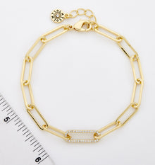 14K Gold Plated Links Chain Bracelet With Pave Cz Center Link