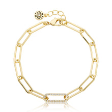 14K Gold Plated Links Chain Bracelet With Pave Cz Center Link