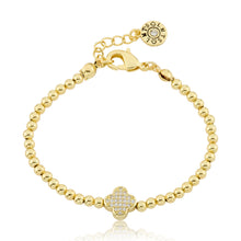LMTS Classic! 14K Gold Plated Bead & Cz Clover Wire Bracelet Wholesale