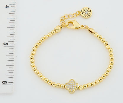 LMTS Classic! 14K Gold Plated Bead & Cz Clover Wire Bracelet
