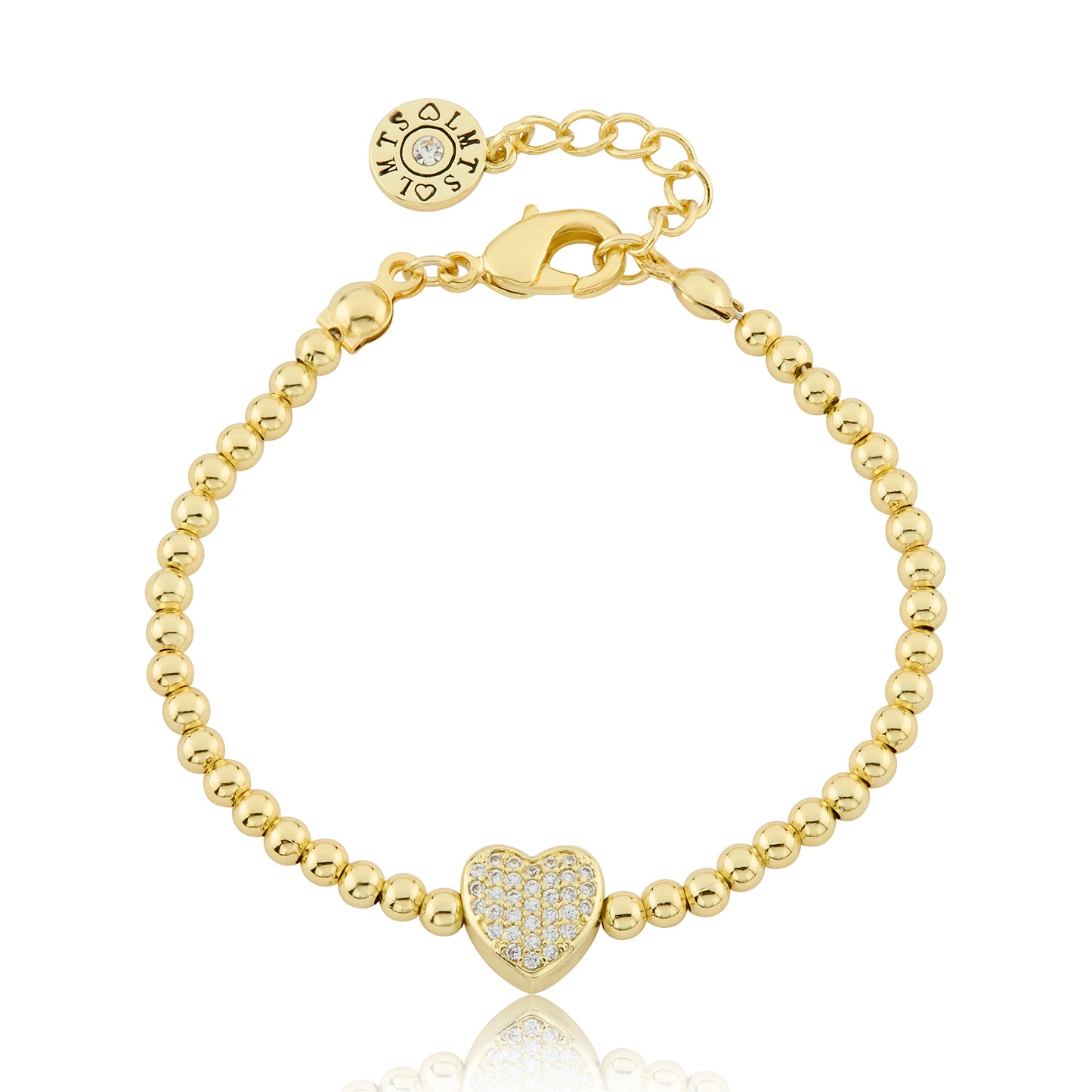 LMTS Classic! 14K Gold Plated Bead & Cz Heart Wire Bracelet