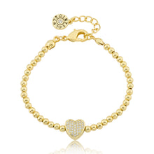 LMTS Classic! 14K Gold Plated Bead & Cz Heart Wire Bracelet
