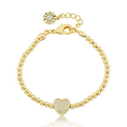 LMTS Classic! 14K Gold Plated Bead & Cz Heart Wire Bracelet