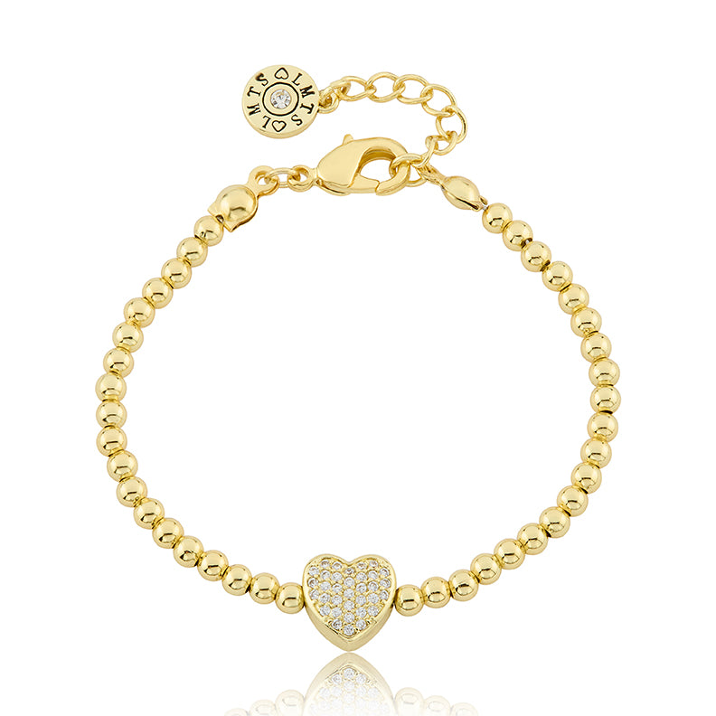 LMTS Classic! 14K Gold Plated Bead & Cz Heart Wire Bracelet Wholesale