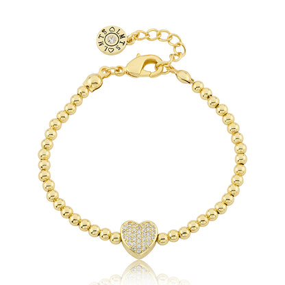 LMTS Classic! 14K Gold Plated Bead & Cz Heart Wire Bracelet Wholesale