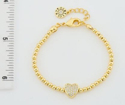 LMTS Classic! 14K Gold Plated Bead & Cz Heart Wire Bracelet Wholesale