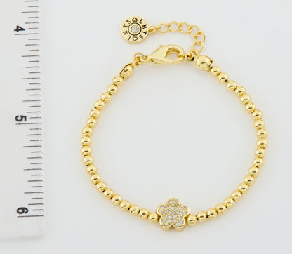 LMTS Classic! 14K Gold Plated Bead & Cz Flower Wire Bracelet
