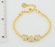 LMTS Classic! 14K Gold Plated Bead & Cz Hearts Wire Bracelet