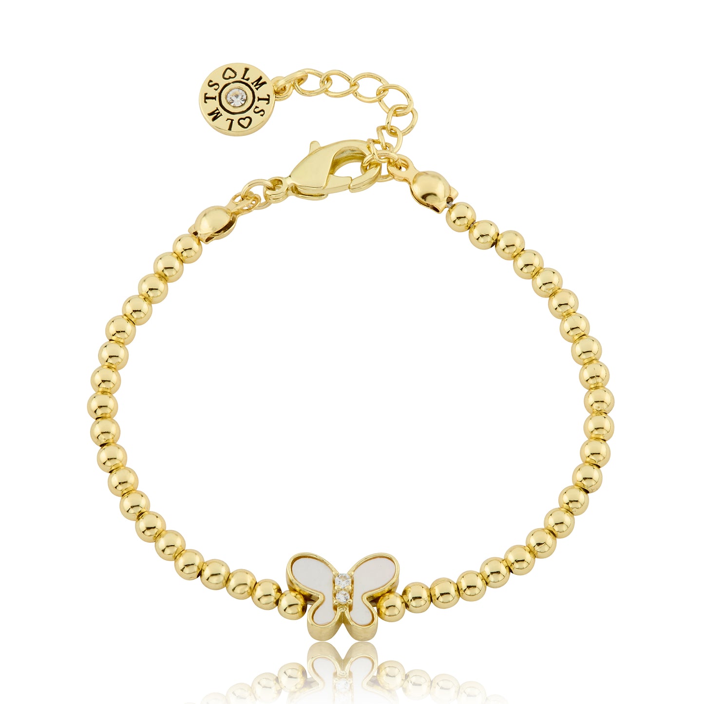 LMTS Classic! 14K Gold Plated Bead & Mother Of Pearl Butterfly Wire Bracelet Wholesale