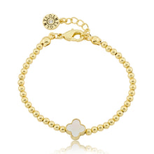 LMTS Classic! 14K Gold Plated Bead & Mother Of Pearl Clover Wire Bracelet Wholesale