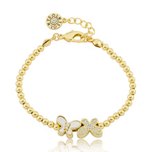 LMTS Classic! 14K Gold Plated Bead & Mother Of Pearl & Cz Butterfly Wire Bracelet Wholesale