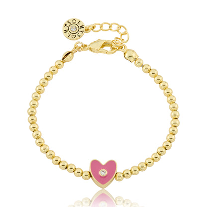 LMTS Classic! 14K Gold Plated Bead & Enamel Heart Wire Bracelet Wholesale