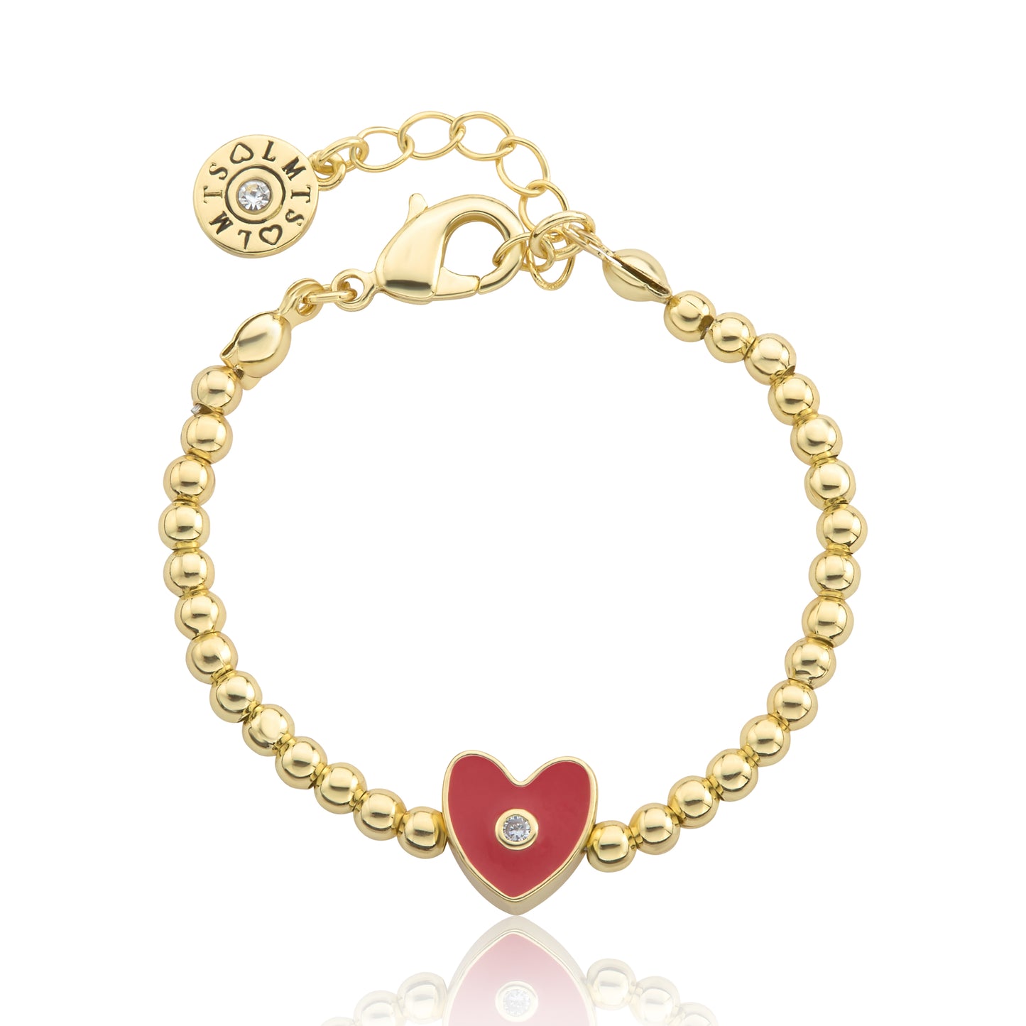 LMTS Classic! 14K Gold Plated Bead & Enamel Heart Wire Bracelet Wholesale