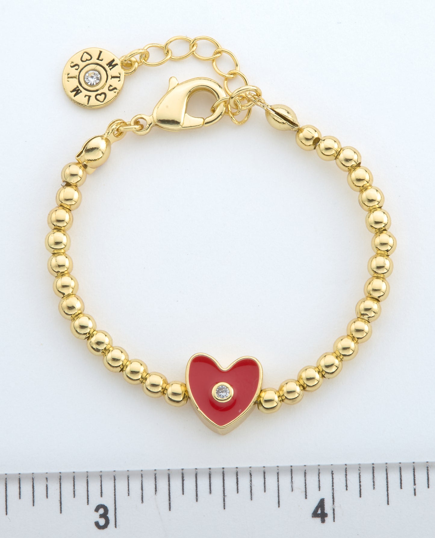 LMTS Classic! 14K Gold Plated Bead & Enamel Heart Wire Bracelet