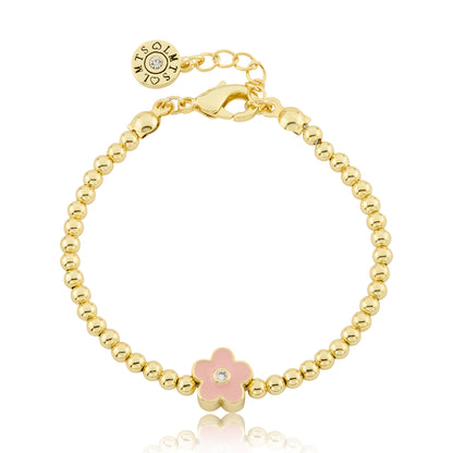 LMTS Classic! 14K Gold Plated Bead & Enamel Flower Wire Bracelet