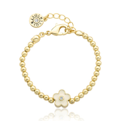 LMTS Classic! 14K Gold Plated Bead & Enamel Flower Wire Bracelet