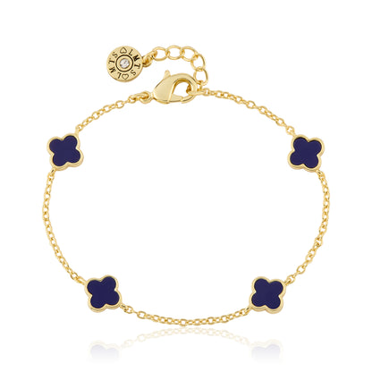 14K Gold Plated 8mm Clover Station Chain Bracelet