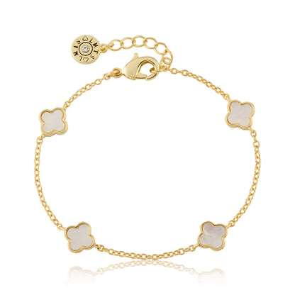 14K Gold Plated 8mm Clover Station Chain Bracelet Wholesale