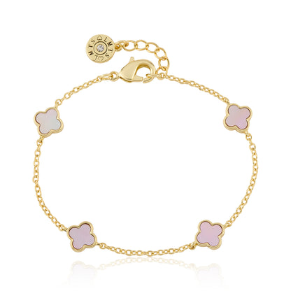 14K Gold Plated 8mm Clover Station Chain Bracelet