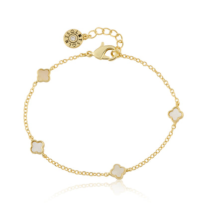 14K Gold Plated 6mm Clover Station Chain Bracelet Wholesale