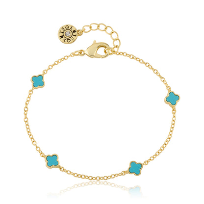 14K Gold Plated 6mm Clover Station Chain Bracelet Wholesale