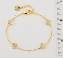 14K Gold Plated 4 Clear Cz Clover Station Chain Bracelet