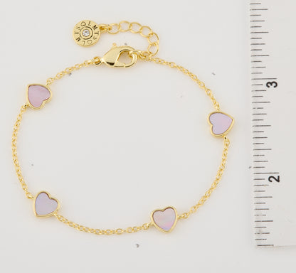 14K Gold Plated 7mm Heart Station Chain Bracelet Wholesale