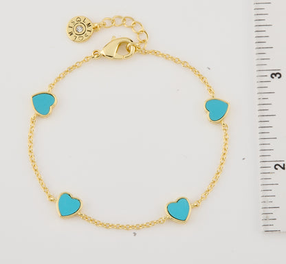 14K Gold Plated 7mm Heart Station Chain Bracelet