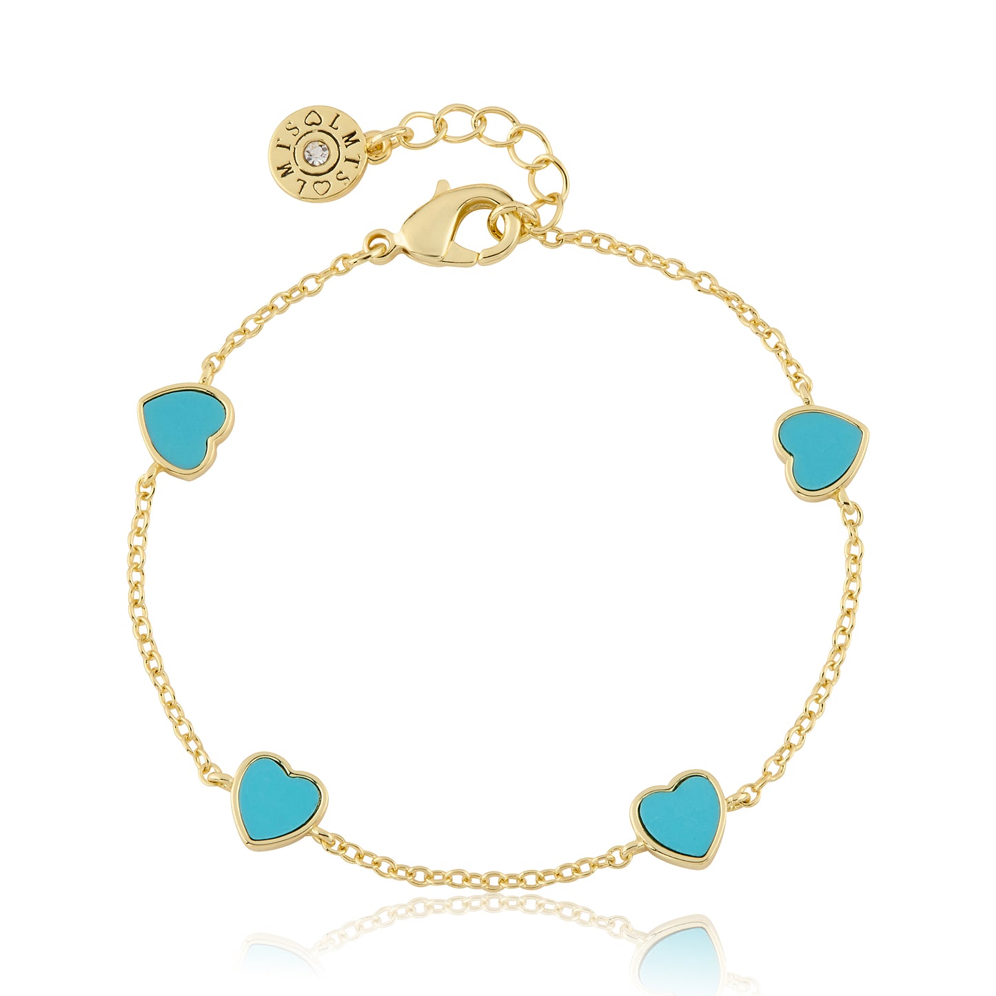 14K Gold Plated 7mm Heart Station Chain Bracelet