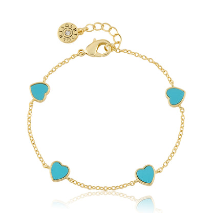 14K Gold Plated 7mm Heart Station Chain Bracelet