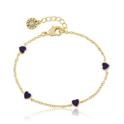 14K Gold Plated 5mm Heart Station Chain Bracelet