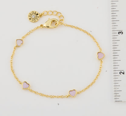 14K Gold Plated 5mm Heart Station Chain Bracelet