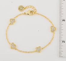 14K Gold Plated 4 Clear Cz Hearts Station Chain Bracelet