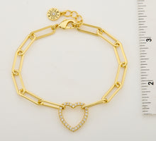 14K Gold Plated Links Chain Bracelet With Cz Open Heart Center Wholesale