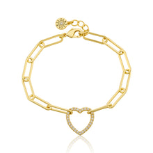 14K Gold Plated Links Chain Bracelet With Cz Open Heart Center Wholesale