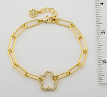 14K Gold Plated Links Chain Bracelet With Cz Open Flower Center Wholesale