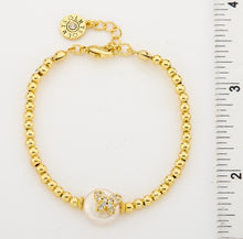 14K Gold Plated 3mm Bead & Cz Butterfly Over Flat Pearl Wire Bracelet Wholesale