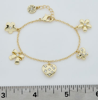 14k Gold Plated Cz & 3D Charm Bracelet