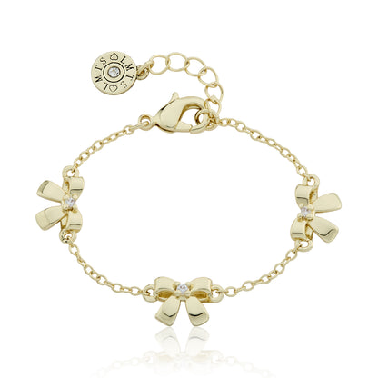 14k Gold Plated Cz Center Triple Bow Chain Bracelet