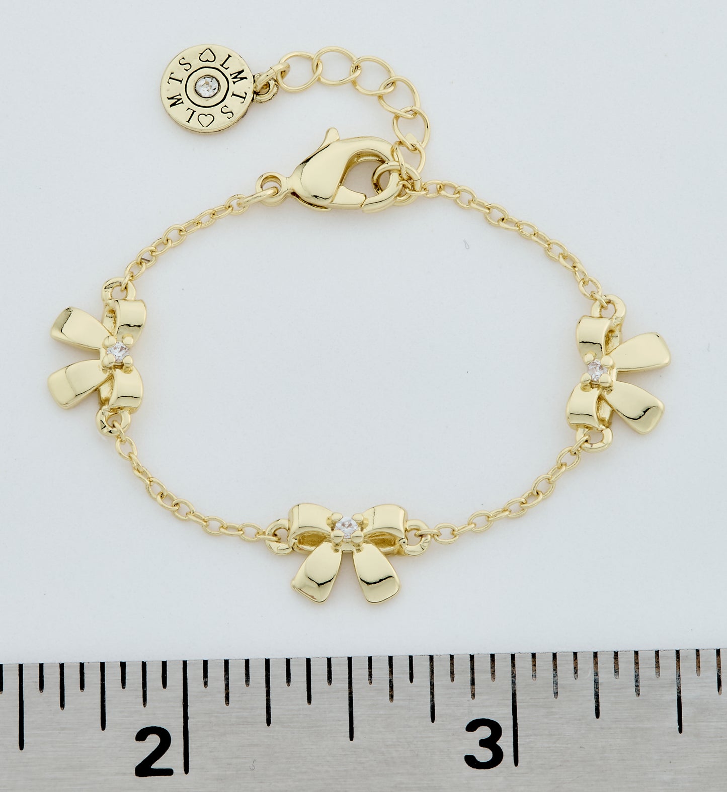 14k Gold Plated Cz Center Triple Bow Chain Bracelet