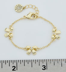 14k Gold Plated Cz Center Triple Bow Chain Bracelet