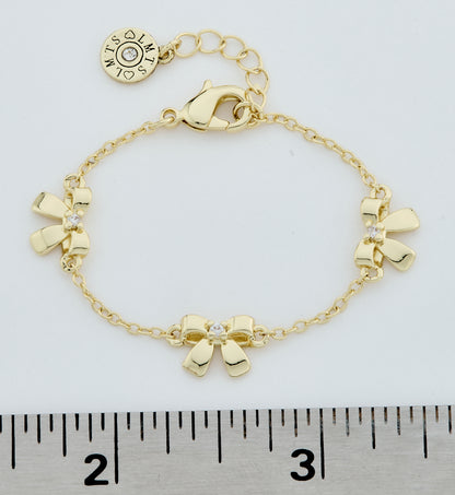 14k Gold Plated Cz Center Triple Bow Chain Bracelet