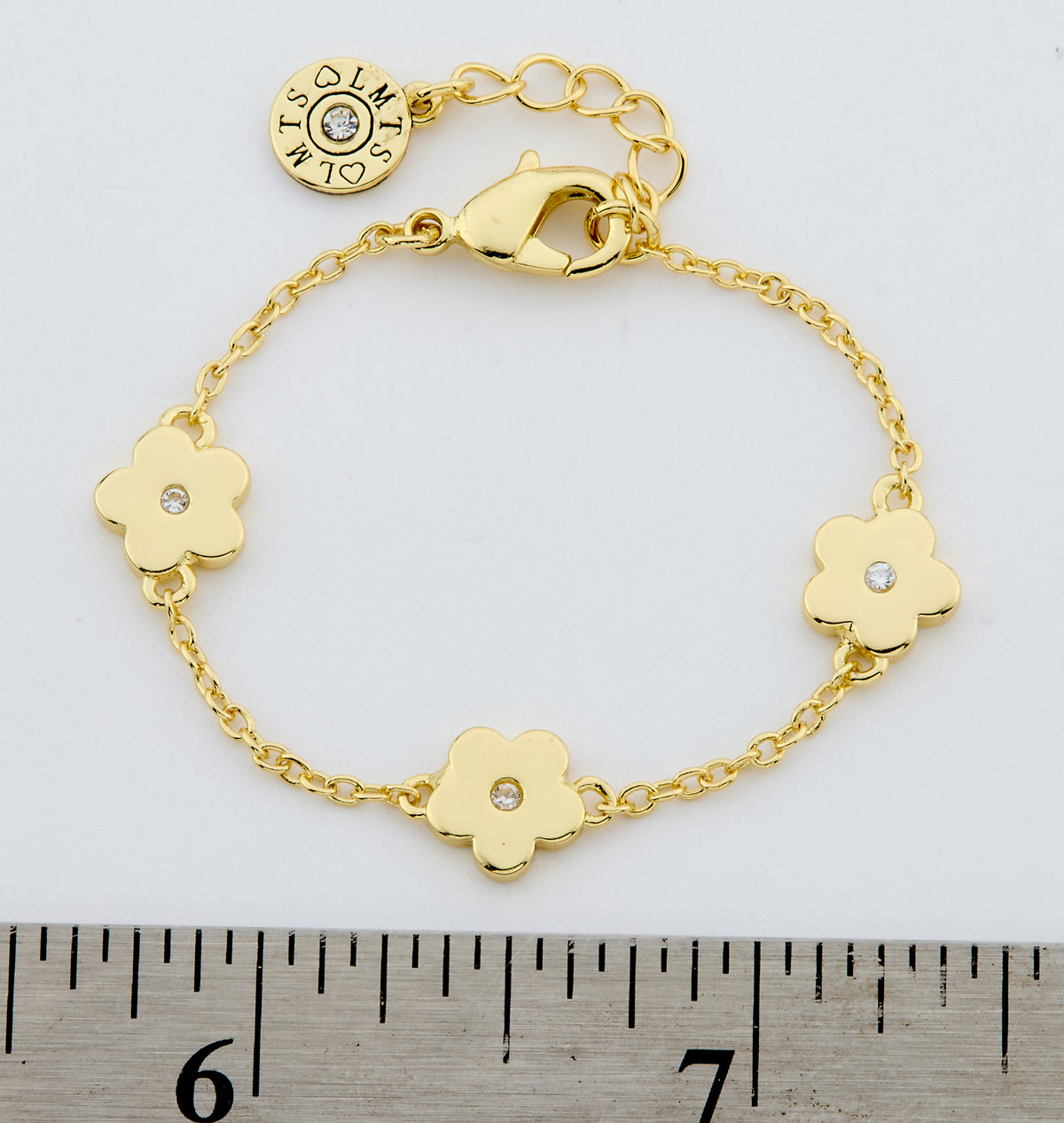 14k Gold Plated Cz Center Triple Flower Chain Bracelet