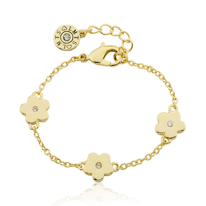 14k Gold Plated Cz Center Triple Flower Chain Bracelet
