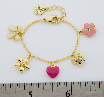 14k Gold Plated Cz & 3D Enamel Charm Bracelet