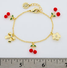 14k Gold Plated Cherries & 3D Charms Bracelet