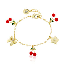 14k Gold Plated Cherries & 3D Charms Bracelet
